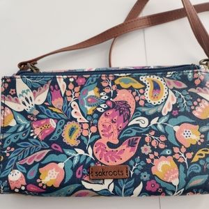 Sakroots Teal Enchanted Forest Luna Smartphone Crossbody Bag Wristlet Excellent